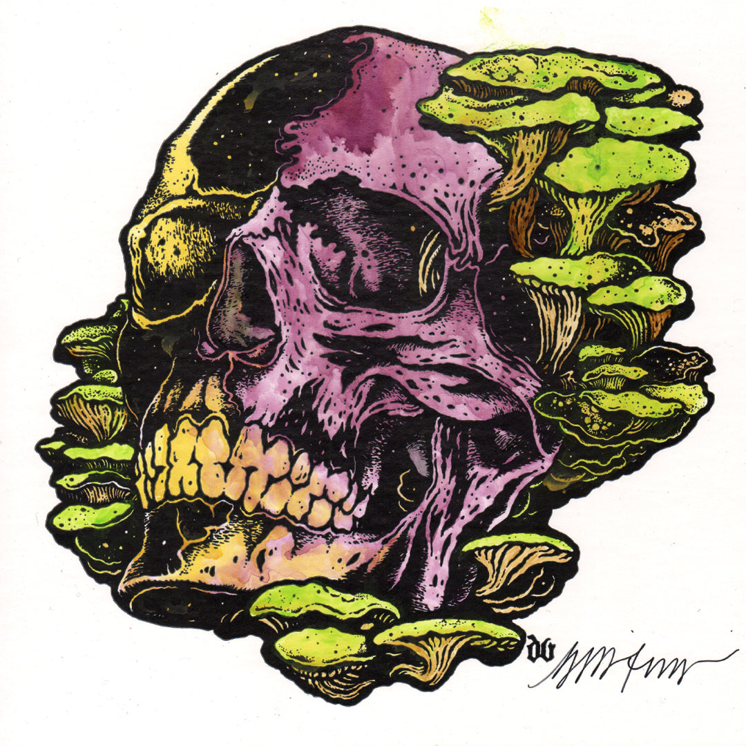 Skull with Shrooms : Painted Letterpress Panel – Samaritan Press
