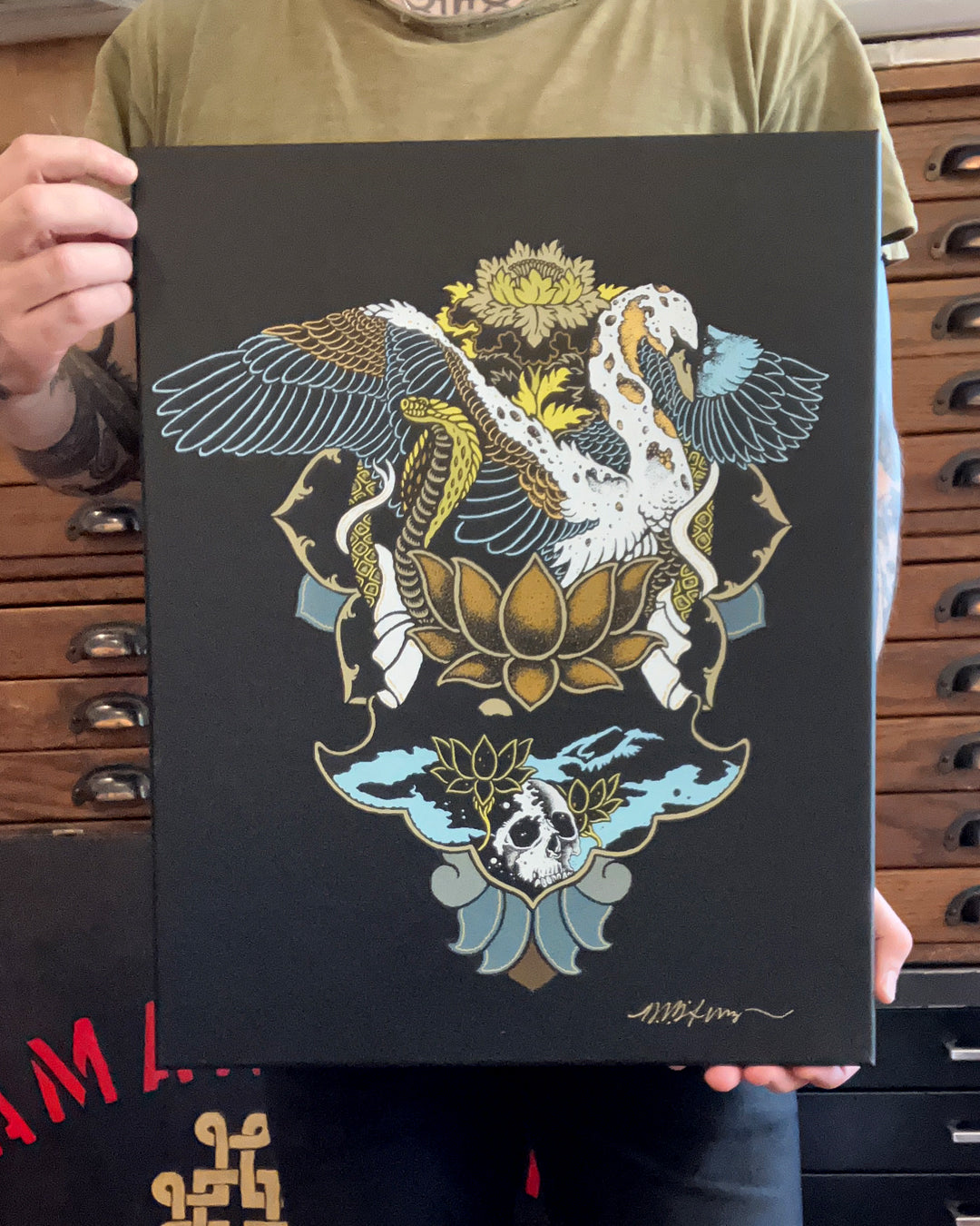 Swan Lotus : Mounted Screenprint